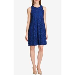 Tommy Hilfiger Womens Blue Floral Overlay Lace Sleeveless Shift Dress Size 14